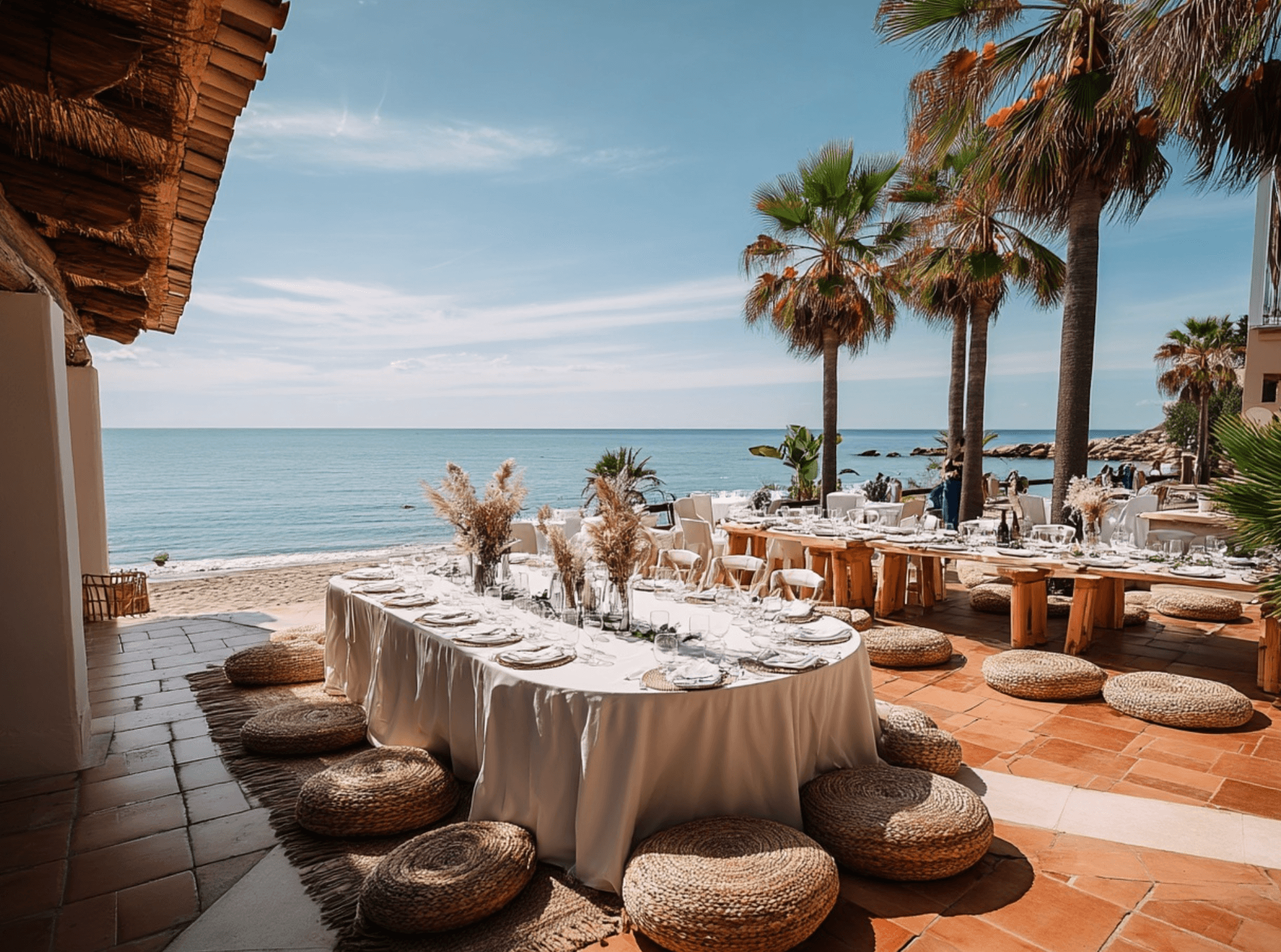 Receção de cocktail de casamento boho beach